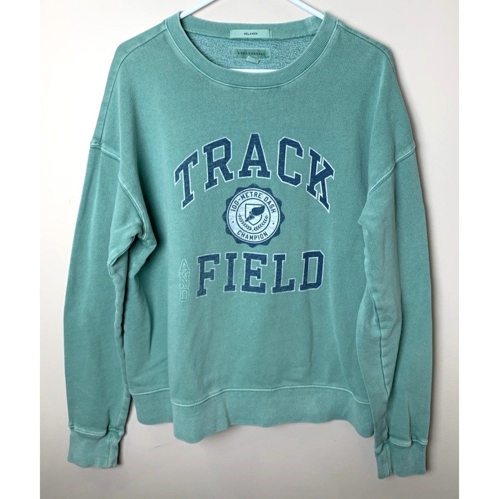 Aeropostale Track & Field Sweatshirt Mens Small Light Green Oversized Preppy